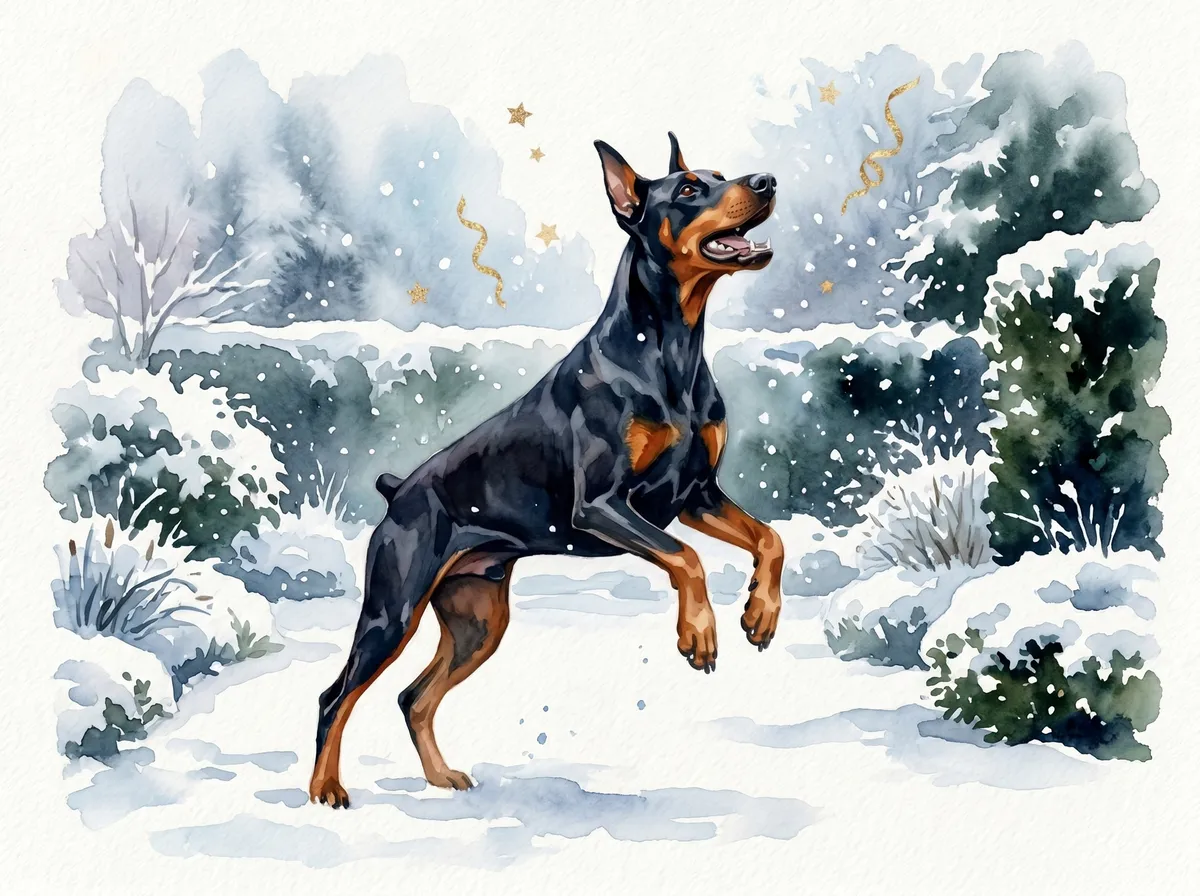 Doberman Pinscher watercolor calendar month 1
